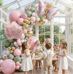 Spring Flower Balloon Garland Kit with Green Pink gold balloons Flower & Butterfly Foil Balloons for Baby in Bloom Decorations Butterfly