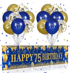 Blue Gold 75th Birthday Decorations for Men Women, Navy Blue Gold Happy 75th Birthday Party Yard Banner 18 PCS 75 th Balloons for 75 Years