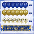 Blue Gold 75th Birthday Decorations for Men Women, Navy Blue Gold Happy 75th Birthday Party Yard Banner 18 PCS 75 th Balloons for 75 Years