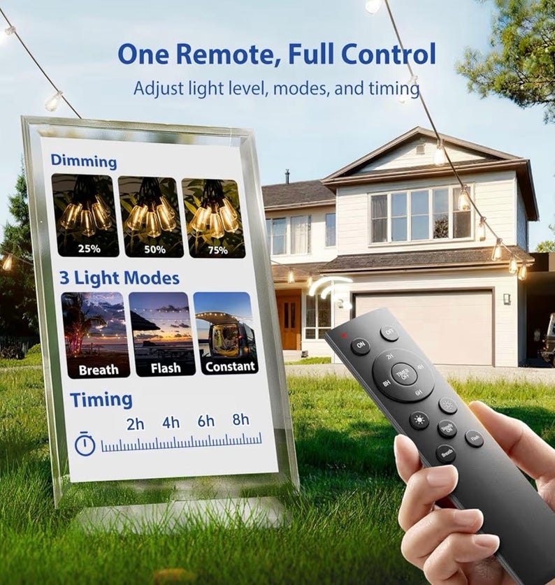 Outdoor String Lights 100FT with Remote, Waterproof Patio Lights, Dimmable Backyard Lights, Shatterproof Bulbs, Pergola Deck Garden Decor