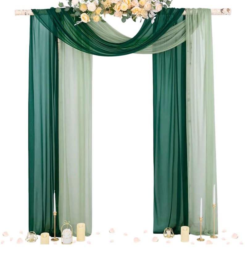Wedding Arch Draping Fabric 29" x 20Ft 2 Panels Emerald Green and Sage Sheer Outdoor Curtain Drapes Extra Long for Bridal Baby Shower Bday