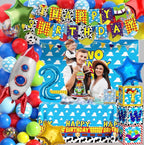 Two Infinity and Beyond Birthday Decorations Cartoon Story 2nd Birthday Party Supplies Include Balloon Arch Banner Backdrop Tablecloth Crown