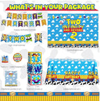 Two Infinity and Beyond Birthday Decorations Cartoon Story 2nd Birthday Party Supplies Include Balloon Arch Banner Backdrop Tablecloth Crown