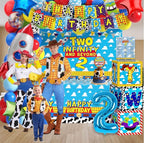 Two Infinity and Beyond Birthday Decorations Cartoon Story 2nd Birthday Party Supplies Include Balloon Arch Banner Backdrop Tablecloth Crown