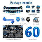 Back in 1966 Birthday Decorations for Men, 20PCS Black Blue 60th Birthday Party Supplies, Blue Back in 1966 Poster Banner, Sash, Cake Topper