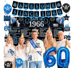 Back in 1966 Birthday Decorations for Men, 20PCS Black Blue 60th Birthday Party Supplies, Blue Back in 1966 Poster Banner, Sash, Cake Topper