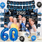 Back in 1966 Birthday Decorations for Men, 20PCS Black Blue 60th Birthday Party Supplies, Blue Back in 1966 Poster Banner, Sash, Cake Topper