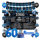 Back in 1966 Birthday Decorations for Men, 20PCS Black Blue 60th Birthday Party Supplies, Blue Back in 1966 Poster Banner, Sash, Cake Topper