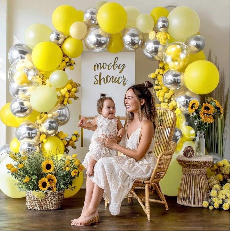 Yellow Balloon Arch Kit, Double Stuffed Pastel Yellow Sliver Metallic Balloon Garland Clear Bobo Balloons for Wedding Baby Shower Birthday