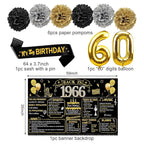 60th Birthday Decorations for Men Women, 21pcs the Year 1966 Banner Balloon Party Supplies, Black Gold 60 Year Old Birthday Backdrop
