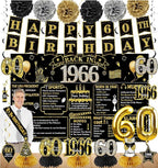 60th Birthday Decorations for Men Women, 21pcs the Year 1966 Banner Balloon Party Supplies, Black Gold 60 Year Old Birthday Backdrop