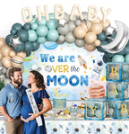Over The Moon Baby Shower Decorations, Moon and Stars Baby Shower Decor, Space Astronaut Themed Party Supplies Backdrop Balloon 124 PCs