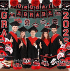 Graduation Decorations Class of 2026,Red Graduation Party Supplies- Congrats Grad Decorations Banner ＆ Hanging Swirls,Graduation Card Box