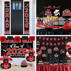 Graduation Decorations Class of 2026,Red Graduation Party Supplies- Congrats Grad Decorations Banner ＆ Hanging Swirls,Graduation Card Box