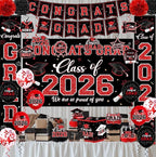Graduation Decorations Class of 2026,Red Graduation Party Supplies- Congrats Grad Decorations Banner ＆ Hanging Swirls,Graduation Card Box