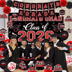 Graduation Decorations Class of 2026,Red Graduation Party Supplies- Congrats Grad Decorations Banner ＆ Hanging Swirls,Graduation Card Box