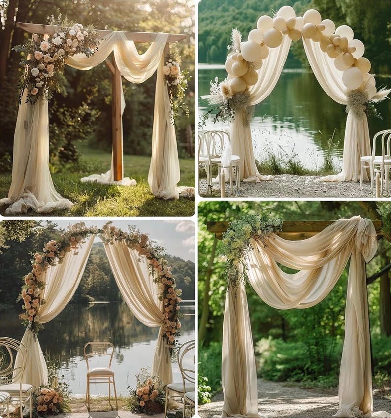 Wedding Arch Draping Fabric 1 Panel 28.7" x 20FT Champagne Sheer Chiffon Backdrop Drapes for Wedding Ceremony Birthday Party Bridal Shower