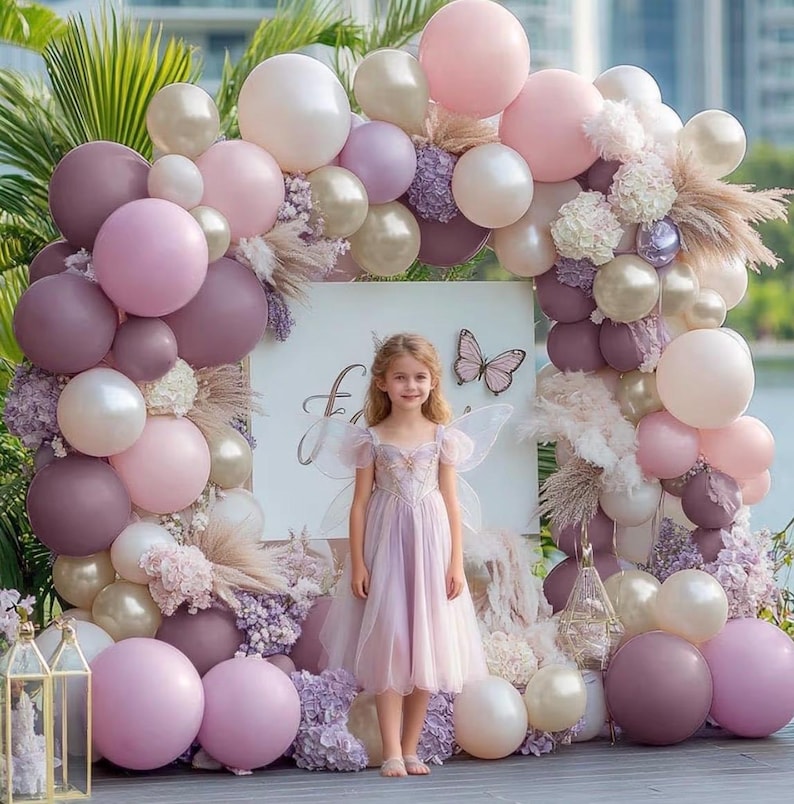 Dusty Purple Pink Balloon Arch Kit, Double Stuffed Lavender White Sand Pearl Balloon Garland with Pastel Pink Lilac Blush Gold Latex