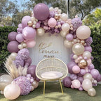 Dusty Purple Pink Balloon Arch Kit, Double Stuffed Lavender White Sand Pearl Balloon Garland with Pastel Pink Lilac Blush Gold Latex