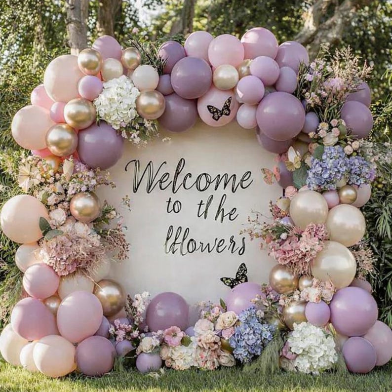 Dusty Purple Pink Balloon Arch Kit, Double Stuffed Lavender White Sand Pearl Balloon Garland with Pastel Pink Lilac Blush Gold Latex