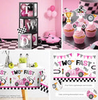 291pcs Two Fast Birthday Decor for 2 Year Old Girl, Worry-free One-stop Set for 25 Guests, includes Balloon Arch Plates for Girls 2nd Bday