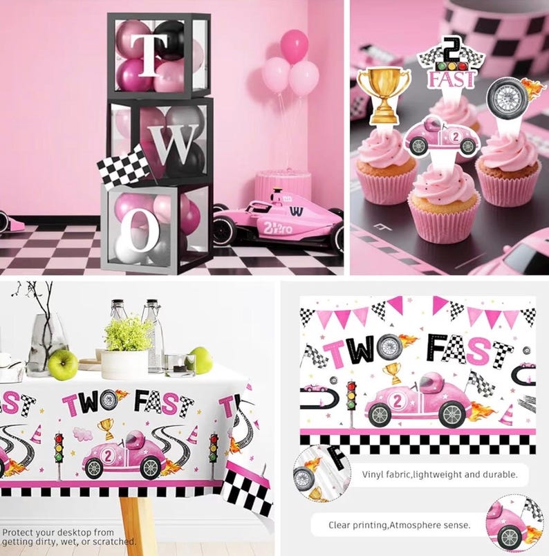 291pcs Two Fast Birthday Decor for 2 Year Old Girl, Worry-free One-stop Set for 25 Guests, includes Balloon Arch Plates for Girls 2nd Bday