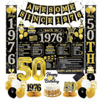 50th Birthday Decorations Men Women, Black Gold Back in 1976 Poster Backdrop Balloons Hanging Swirls, Happy 50th Birthday Sash Door Banners