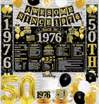 50th Birthday Decorations Men Women, Black Gold Back in 1976 Poster Backdrop Balloons Hanging Swirls, Happy 50th Birthday Sash Door Banners