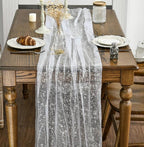White Silver Gauze Table Runner 120 Inch 10FT, Glitter Metallic Foil Sheer Dining Holiday Wedding Anniversary Birthday Table Decor for Home