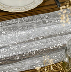 White Silver Gauze Table Runner 120 Inch 10FT, Glitter Metallic Foil Sheer Dining Holiday Wedding Anniversary Birthday Table Decor for Home