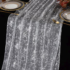 White Silver Gauze Table Runner 120 Inch 10FT, Glitter Metallic Foil Sheer Dining Holiday Wedding Anniversary Birthday Table Decor for Home
