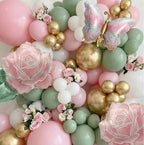 Spring Flower Balloon Garland Kit with Green Pink gold balloons Flower & Butterfly Foil Balloons for Baby in Bloom Decorations Butterfly
