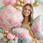 Spring Flower Balloon Garland Kit with Green Pink gold balloons Flower & Butterfly Foil Balloons for Baby in Bloom Decorations Butterfly