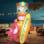 5 ft Inflatable Tiki Flamingo Surfboard Luau Hawaiian Party Decorations Summer Inflatables Outdoor LED Lighted Tiki Blow up Beach Tropical