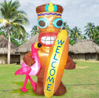 5 ft Inflatable Tiki Flamingo Surfboard Luau Hawaiian Party Decorations Summer Inflatables Outdoor LED Lighted Tiki Blow up Beach Tropical