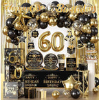 266pcs 60th Birthday Decorations for Men, Worry-free One-stop Set for 25 People, Includes Thickened Plates Cake Topper and Curtains