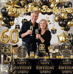 266pcs 60th Birthday Decorations for Men, Worry-free One-stop Set for 25 People, Includes Thickened Plates Cake Topper and Curtains