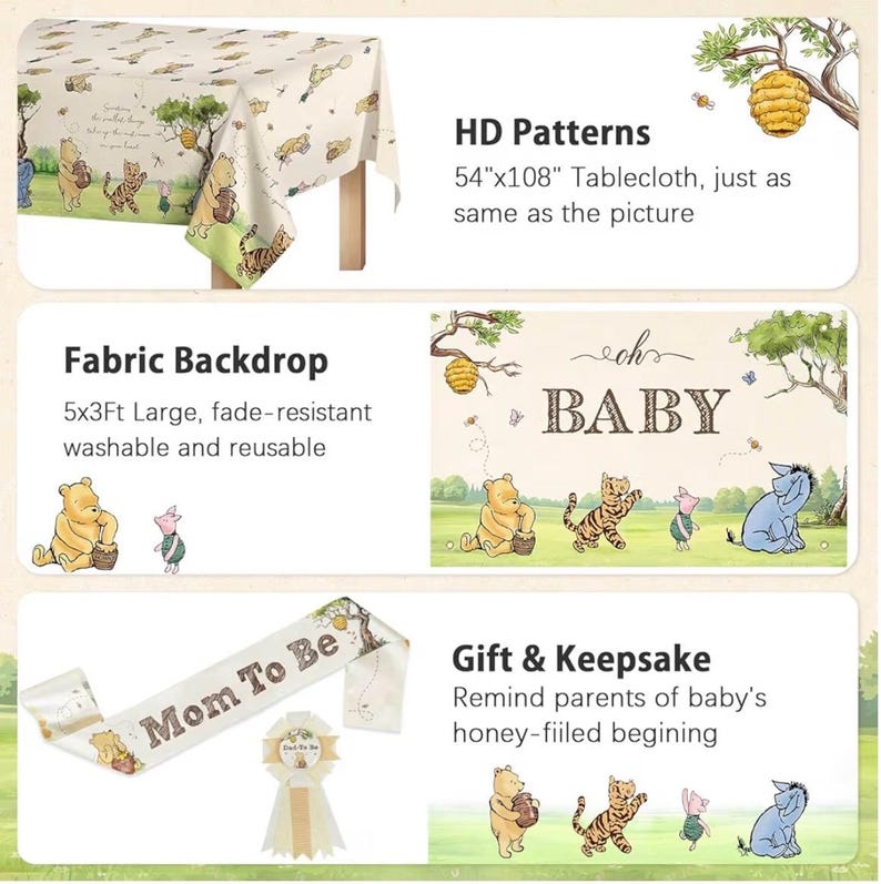 Classic Winnie Bear Baby Shower Decorations, Neutral All-In-One Pooh Baby Shower Balloon Arch Baby Boxes Backdrop Banner Tablecloth …