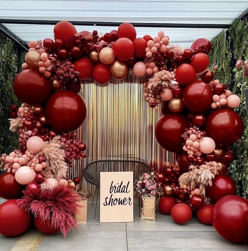 Burgundy Pink Balloons-Double Stuffed Maroon Balloon Garland Metallic Foil Rose Gold Balloon Arch Kit Dusty Pink Balloon Different Sizes