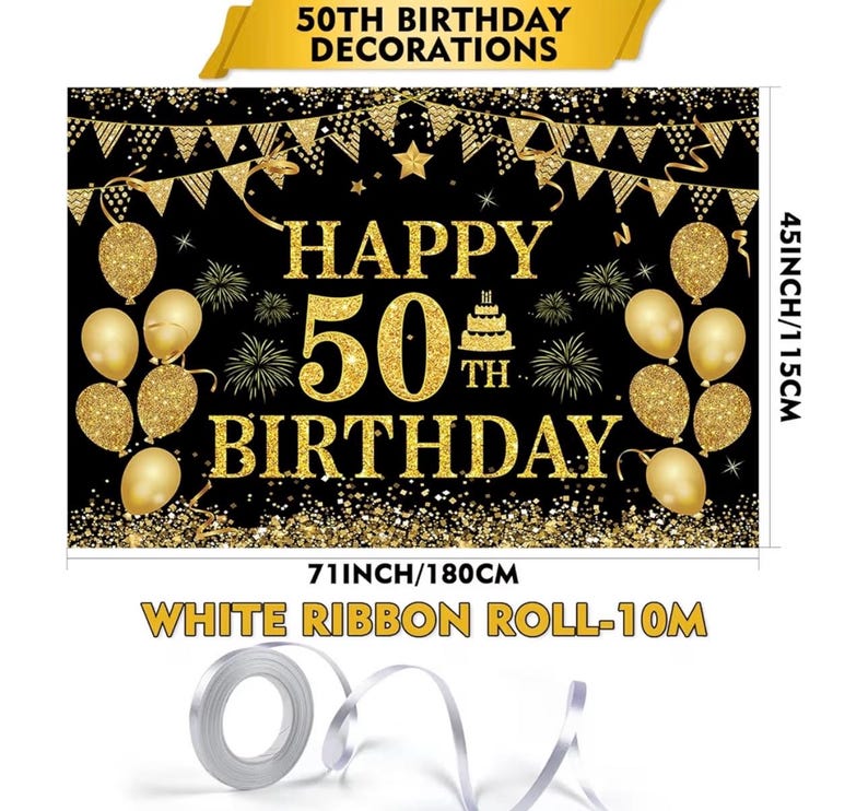 50th Birthday Decorations for Men Women Happy 50th Birthday Banner Party Decorations Black Gold 50 Years Birthday Party Suppiles Background