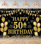 50th Birthday Decorations for Men Women Happy 50th Birthday Banner Party Decorations Black Gold 50 Years Birthday Party Suppiles Background