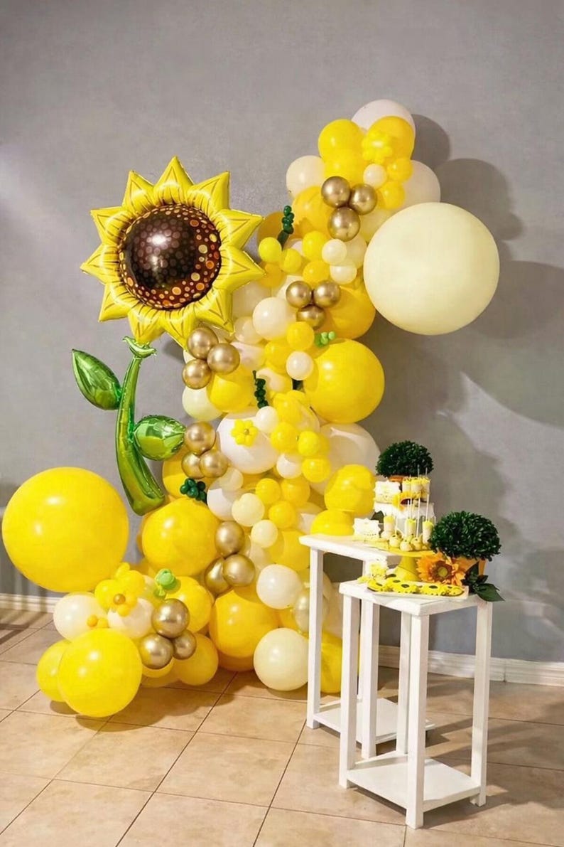 Sunflower Balloon Garland Kit | Yellow Gold Balloon Arch | Daisy Party Decor | Summer Birthday Decorations | Baby Shower Balloon Kit 155 pcs