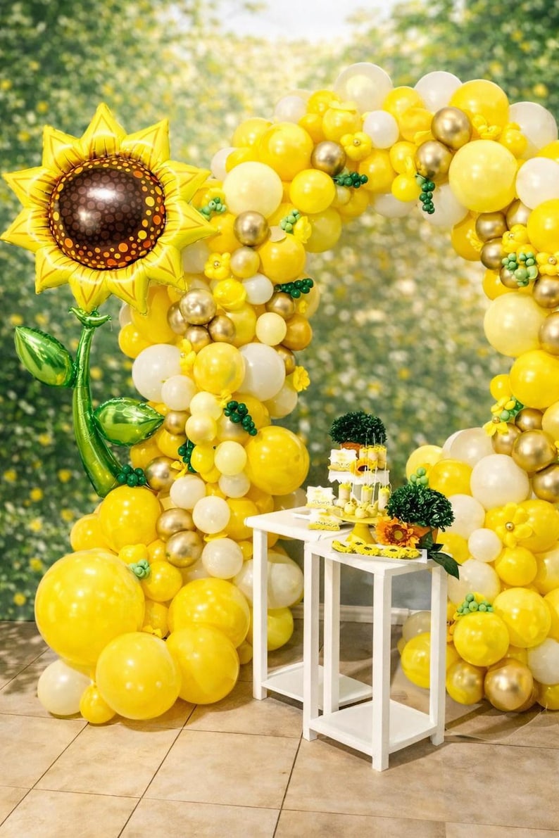 Sunflower Balloon Garland Kit | Yellow Gold Balloon Arch | Daisy Party Decor | Summer Birthday Decorations | Baby Shower Balloon Kit 155 pcs