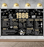 Large 40th Birthday Decorations Back in 1986 Banner Backdrop for Men Women, Happy 40 Birthday Sign Poster Party Supplies, Black Gold Forty