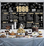 Large 40th Birthday Decorations Back in 1986 Banner Backdrop for Men Women, Happy 40 Birthday Sign Poster Party Supplies, Black Gold Forty