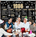 Large 40th Birthday Decorations Back in 1986 Banner Backdrop for Men Women, Happy 40 Birthday Sign Poster Party Supplies, Black Gold Forty