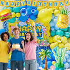 Sponge Birthday Decorations Kit - 153Pcs Under the Sea Party Supplies with Balloon Arch, Backdrop & Video Guide - All-in-One Vibrant Decor