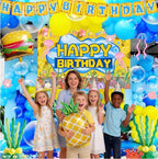 Sponge Birthday Decorations Kit - 153Pcs Under the Sea Party Supplies with Balloon Arch, Backdrop & Video Guide - All-in-One Vibrant Decor