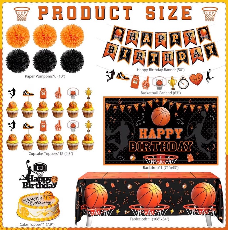 Basketball Birthday Party Decorations, Basketball Themed Party Decorations Supplies Include Balloon Arch Kit Banner Cake Topper Backdrop