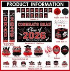 Graduation Decorations Class of 2026,Red Graduation Party Supplies- Congrats Grad Decorations Banner ＆ Hanging Swirls,Graduation Card Box